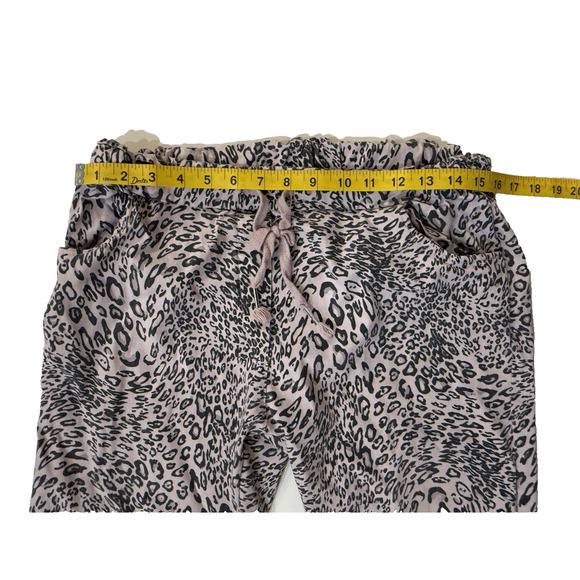 Levanté Leopard Print Jogger Pants Womens Medium Pink Boho AOP Made in Italy - Picture 5 of 8